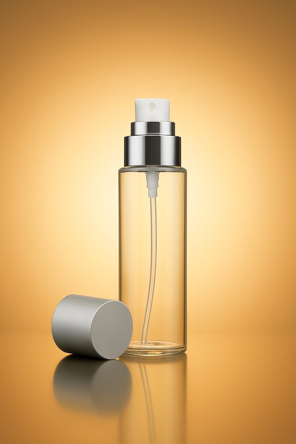 Whisper Spray Bottle – 100ML Clear with Matte Silver Cap